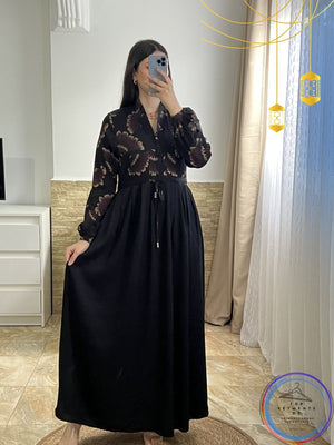 Robe noire élégante à motif floral luxueux - TopVetmentsDZ