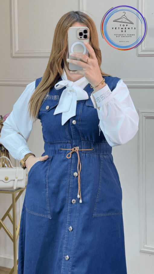 robe jean avec poche chemise blanc - TopVetmentsDZ