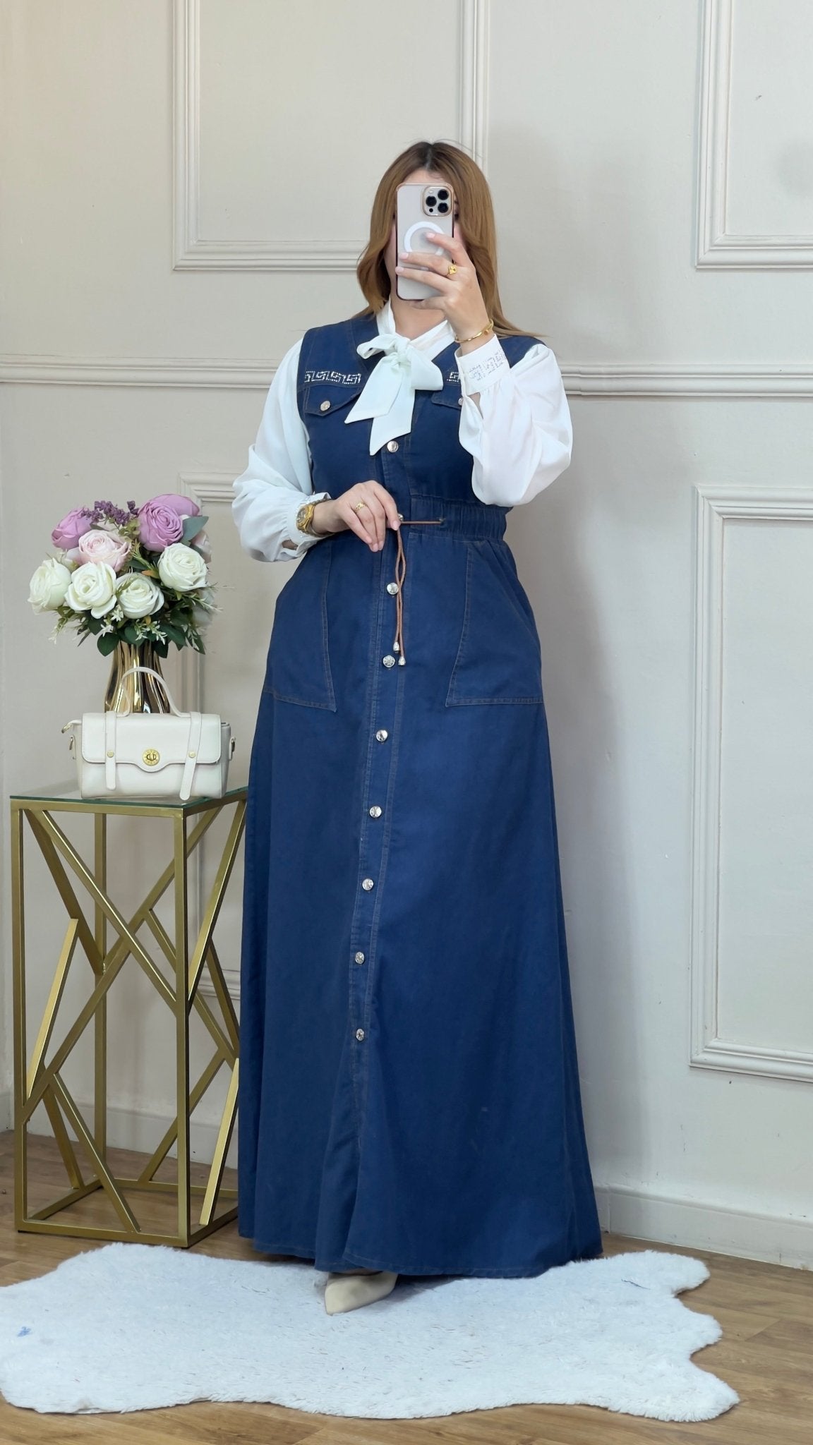 robe jean avec poche chemise blanc - TopVetmentsDZ