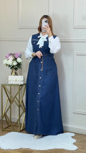 robe jean avec poche chemise blanc - TopVetmentsDZ